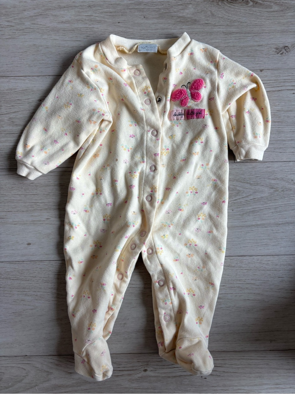 Vintage Carters Pale Yellow Baby Footed Sleeper Daddy’s Little Girl 3-6 months